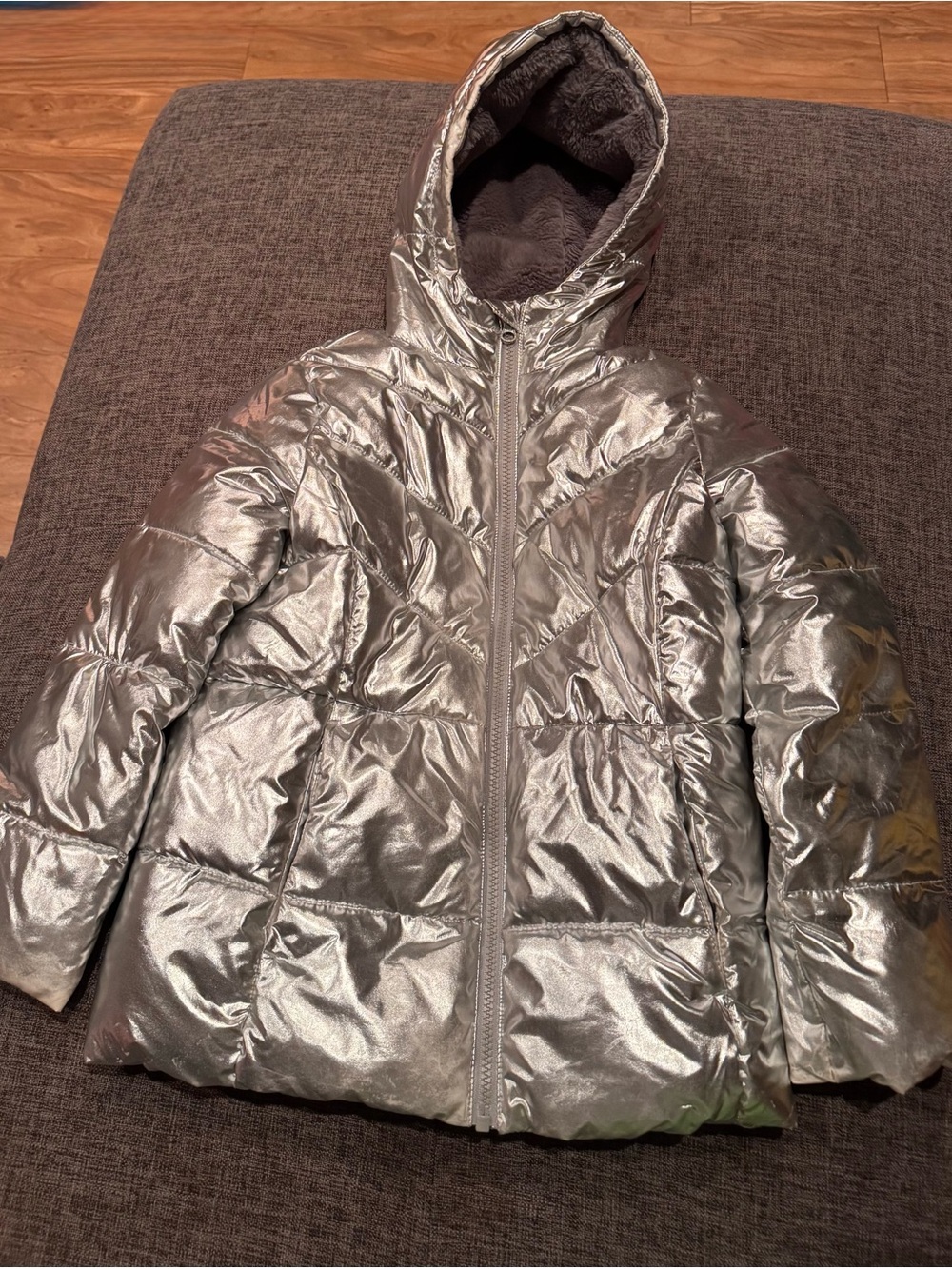 wonder nation Silver Metallic Hooded Puffer Jacket